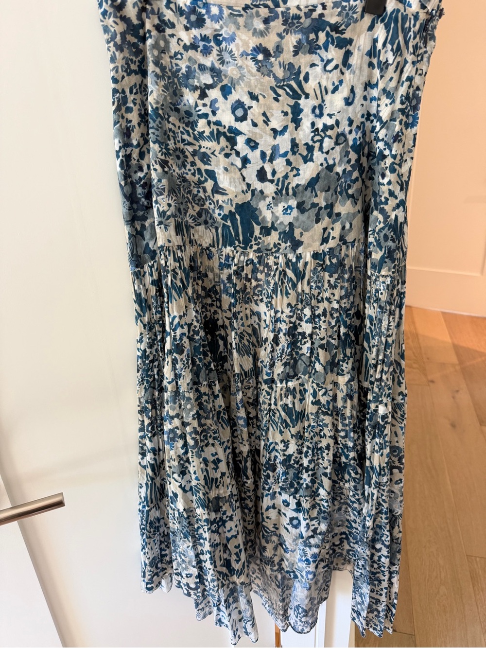 On the Island Blue Floral Tiered Maxi Skirt Size 46 Coastal Boho Resort
